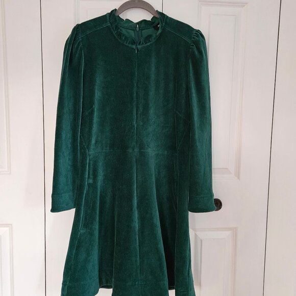 ME+EM Corduroy Velour Green Long Sleeve Swing Dress Size 12 - Picture 2 of 12